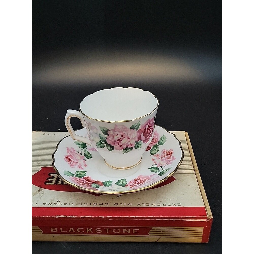 Vintage Crown Staffordshire Tea Cup & Saucer "Irish Rose" Pink Bone China Teacup